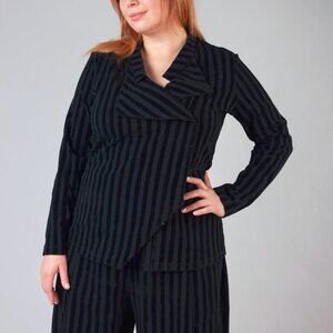 Crea Concept AW/20 Black Velvet-Stripe Moto Jacket